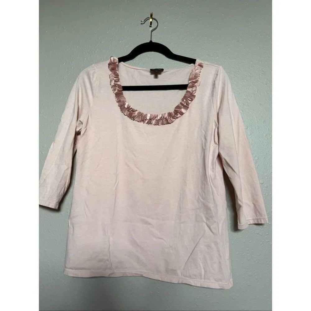 Talbots Pink Pima Cotton Embellished Neck Top Medium - Picture 3 of 10